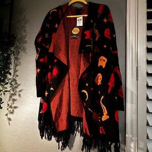 Her Universe Disney Hocus Pocus Dani Hooded Fringe Girls Cardigan L; NEW w/tags